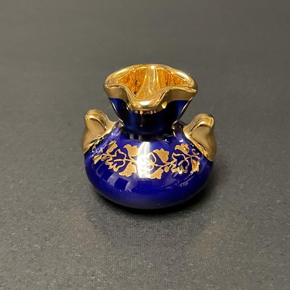 ヴィンテージ フランス リモージュ磁器 ブルー花瓶 ピッチャー、22K