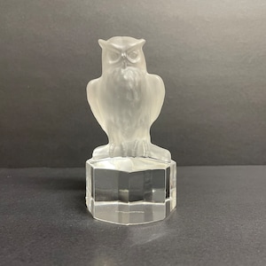 Vintage Goebel frosted glass owl figurine crystal owlet bird statue paperweight signed mantel decor