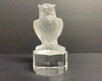 Vintage Goebel frosted glass owl figurine crystal owlet bird statue paperweight signed mantel decor