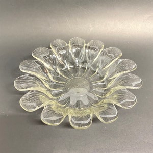 Vintage holmegaard of Copenhagen crystal glass bowl daisy flower design plate art glass made in Denmark Scandinavian Danish serving dish
