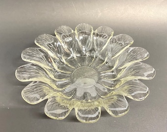 Vintage holmegaard of Copenhagen crystal glass bowl daisy flower design plate art glass made in Denmark Scandinavian Danish serving dish