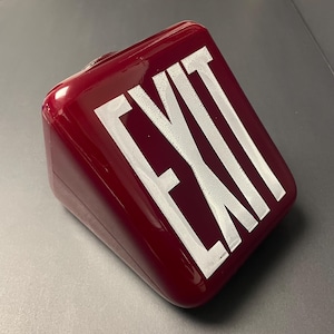 Vintage Glass Exit Sign Light Globe in Red Glass, Mid Century Exit