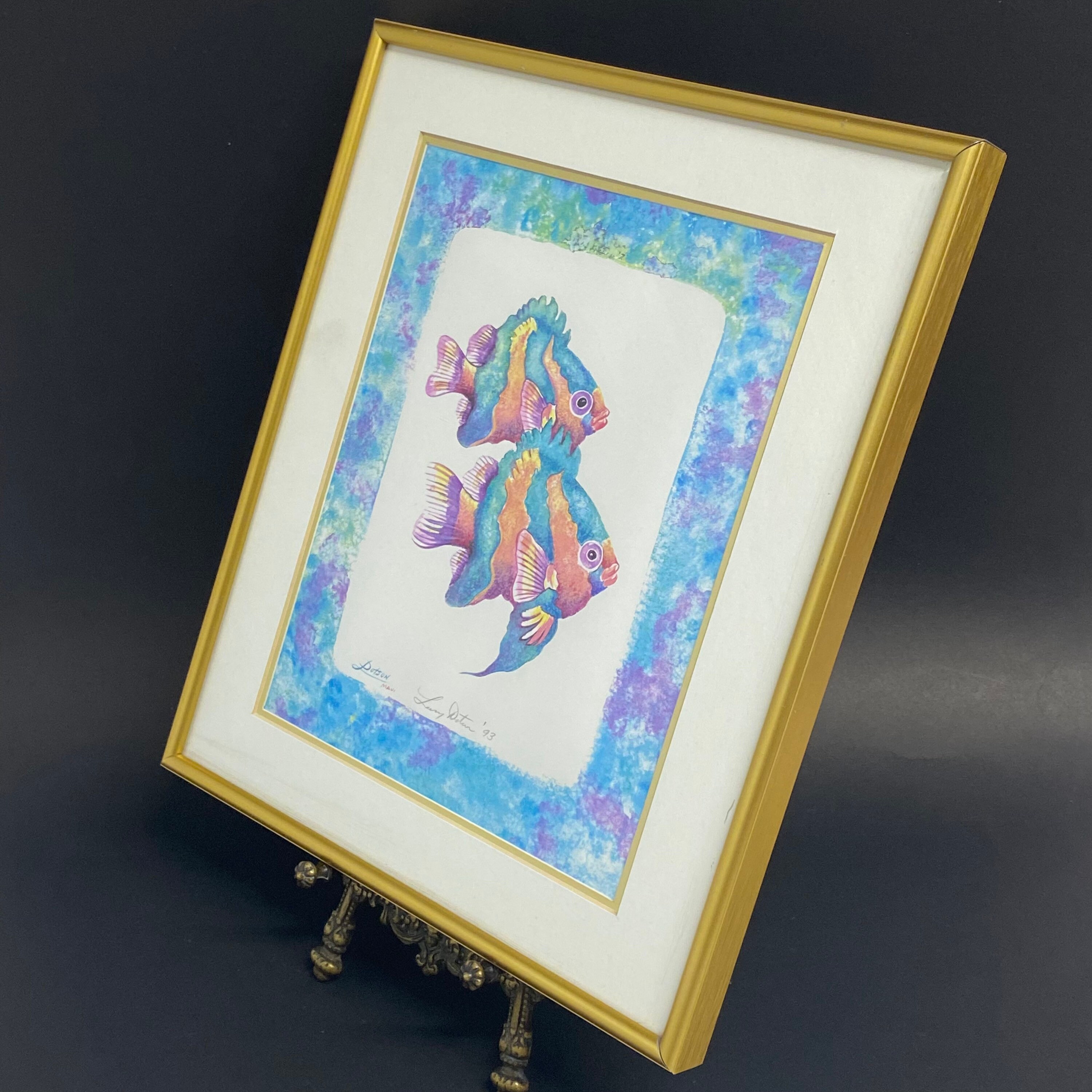 【 マリーン・アート】マウイ Larry Dotson アルミ・フレームとも VINTAGE LARRY DOTSON SIGNED FRAMED PRINT * MAUI HAWAII FISH