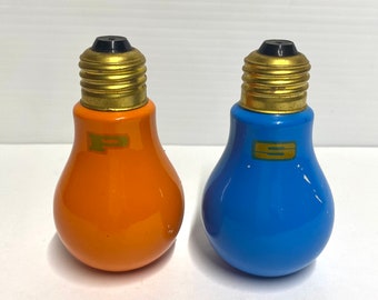Vintage light bulb salt and pepper shakers - made in Japan ceramic shakers orange and blue rustic boho chic kitchen decor