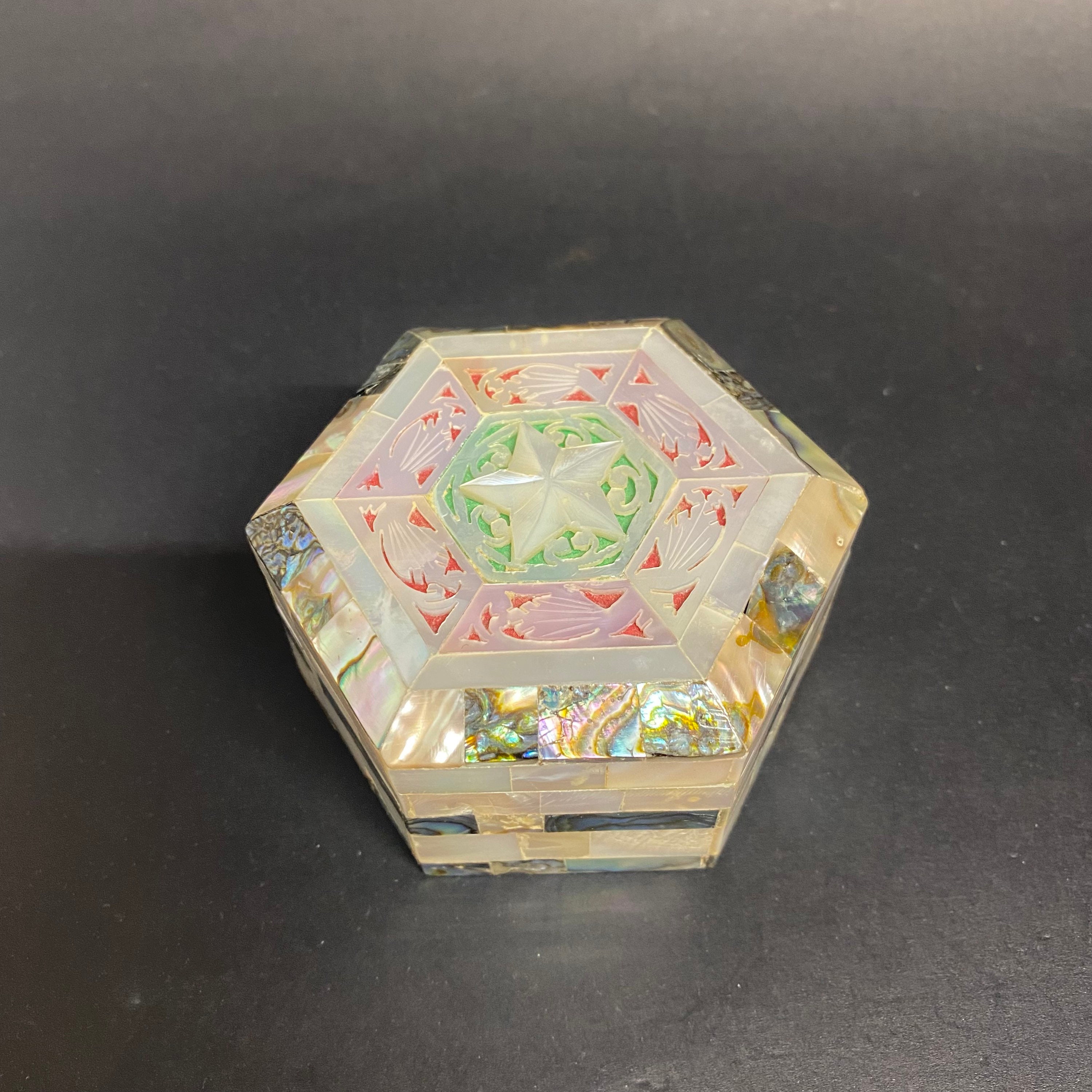 Vintage Abalone Jewelry Box Hexagon Shape Inlaid Mother of Etsy