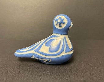 Pablo Zabal Pottery Bird figurine Chilean folk art blue and White Dove sculpture, Mid Century Modern ceramic Bird 1970's