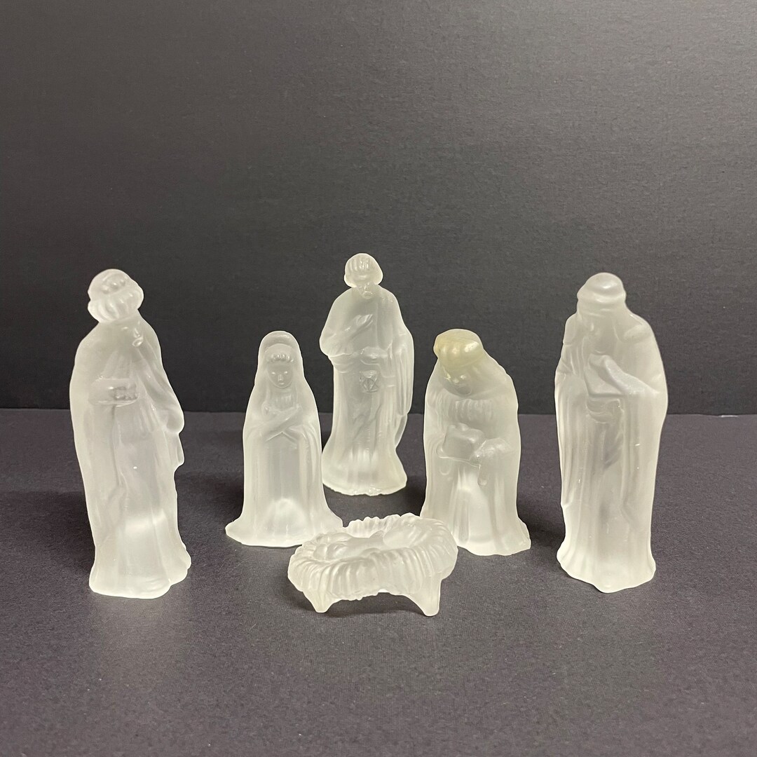 Vintage Frosted Glass Nativity Scene Set of 6 by Heartline Baby, Mary
