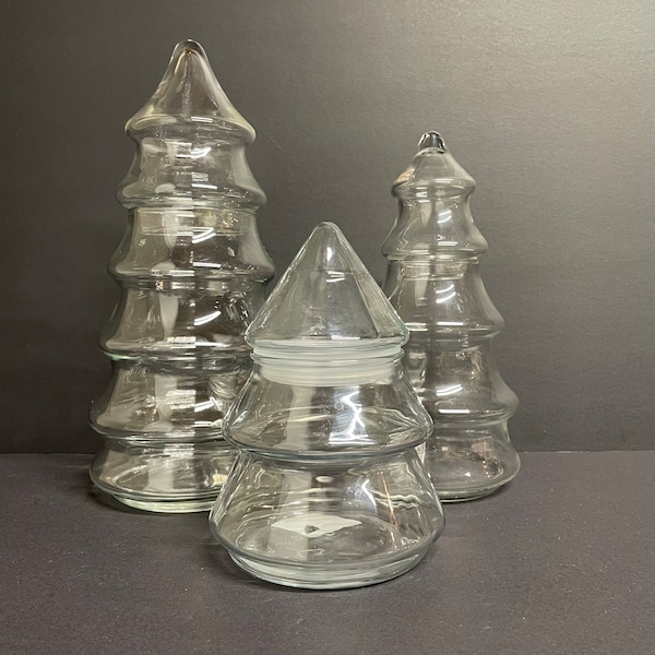 Vintage anker hocking kerstboom glazen potten holle snoepopslagpotten set van 3 boomvormige dekselcontainers vakantiedecor