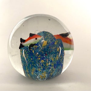 Vintage glass aquarium paperweight with fish art glass underwater coral and fish nautical decor