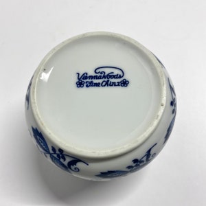 Vintage Vienna Woods blue and white planter candy or sugar dish with rose shaped handles and a ruffled top decorative for herbal garden image 7