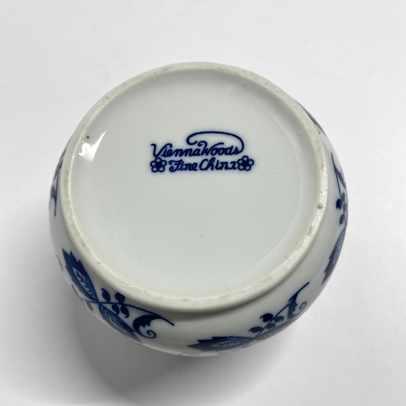 Vintage Vienna Woods blue and white planter candy or sugar dish with rose shaped handles and a ruffled top decorative for herbal garden image 7