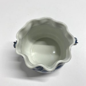 Vintage Vienna Woods blue and white planter candy or sugar dish with rose shaped handles and a ruffled top decorative for herbal garden image 6