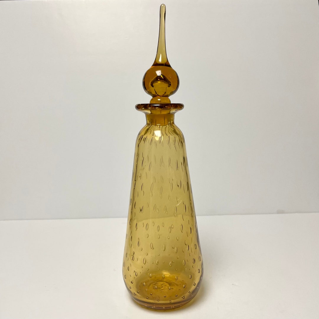 Vintage Amber Controlled Bubbles Blown Decanter by Rainbow Art Glass Mcm Decorative Lidded ...