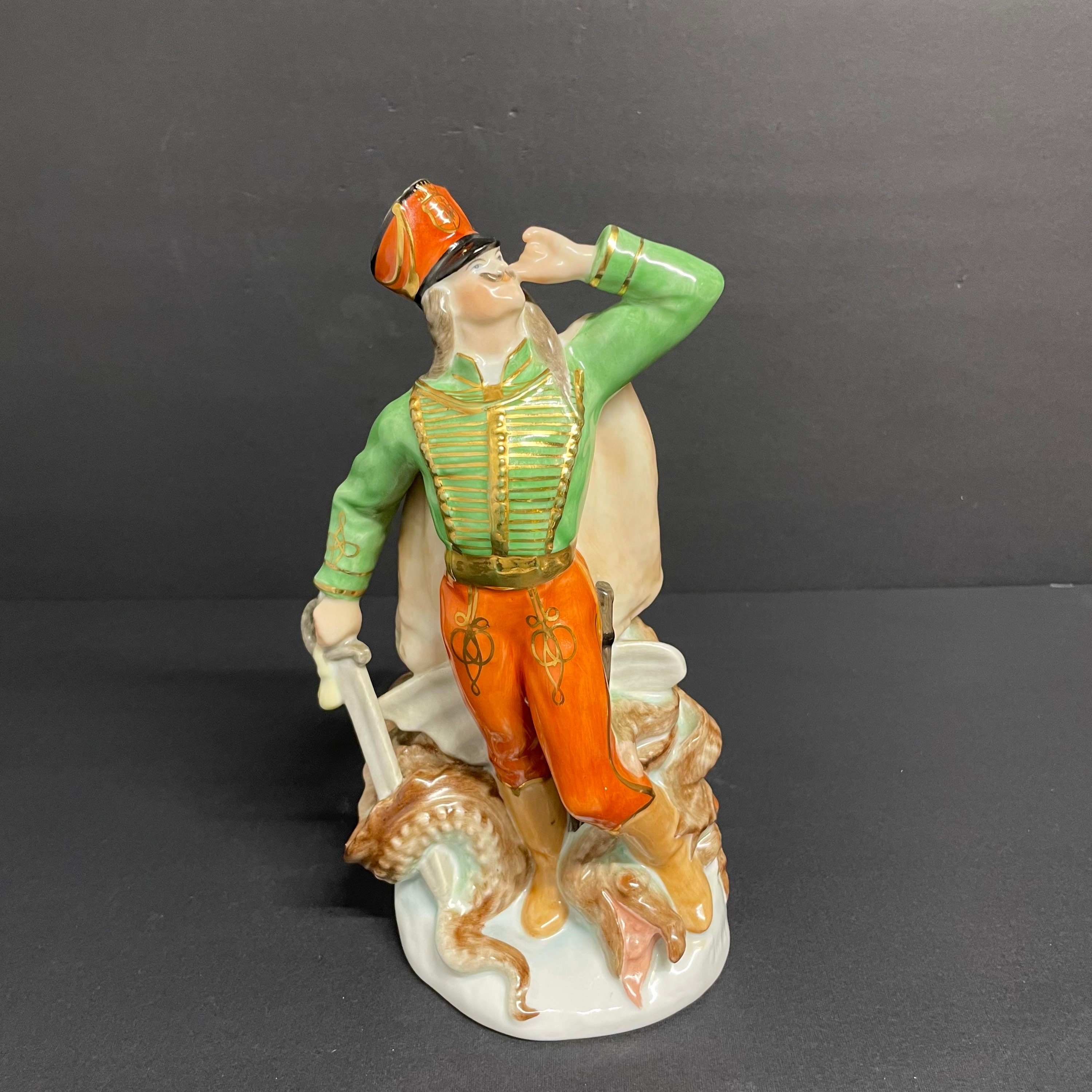 Vintage HEREND Dragon Slayer Hussar Hungarian Soldier Figurine