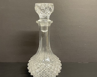 Vintage lead crystal 9.75” liquor decanter, brandy carafe bohemian hobnail pattern with stopper