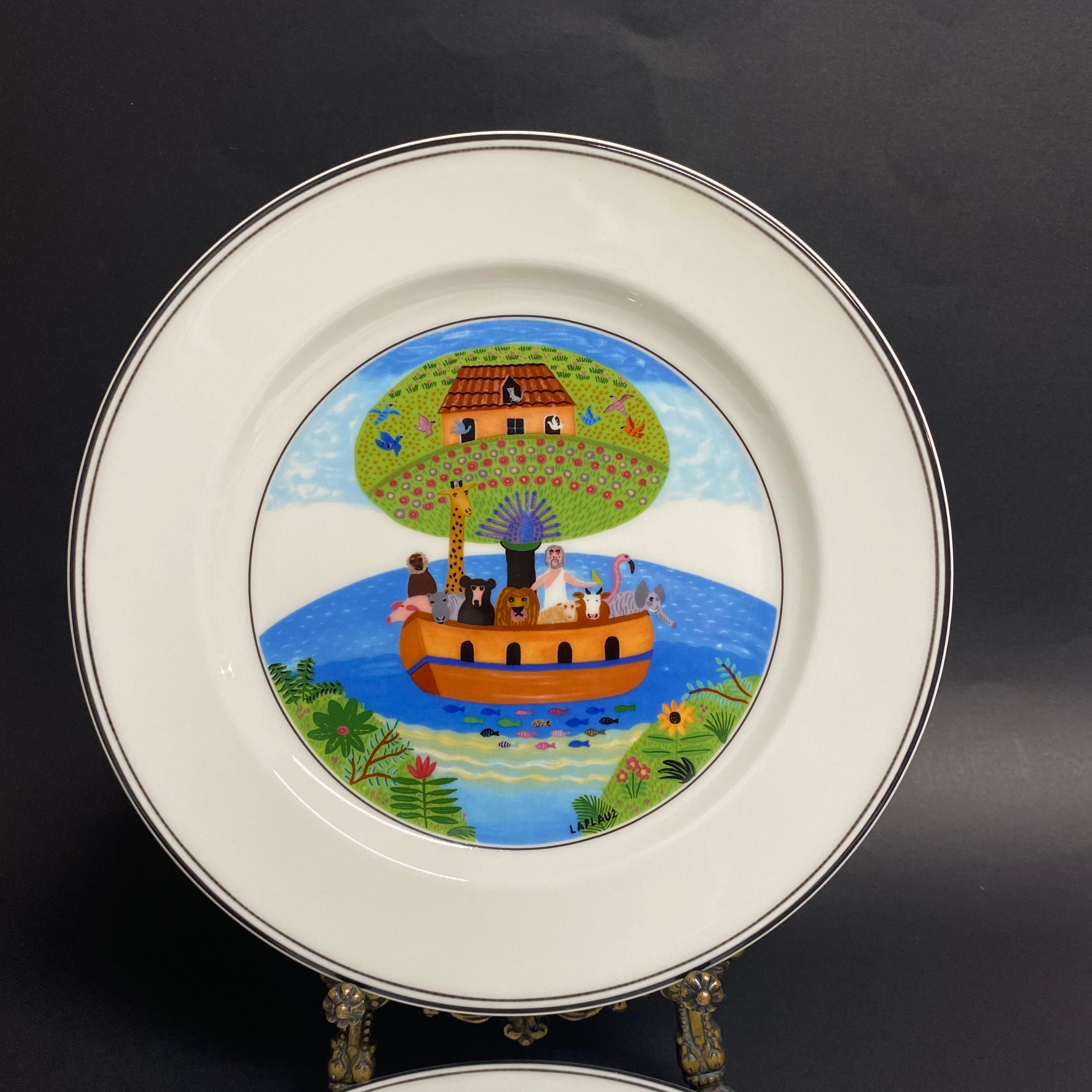 Vintage 2 Villeroy and Boch Salad Plates Naif Pattern Noah's Ark