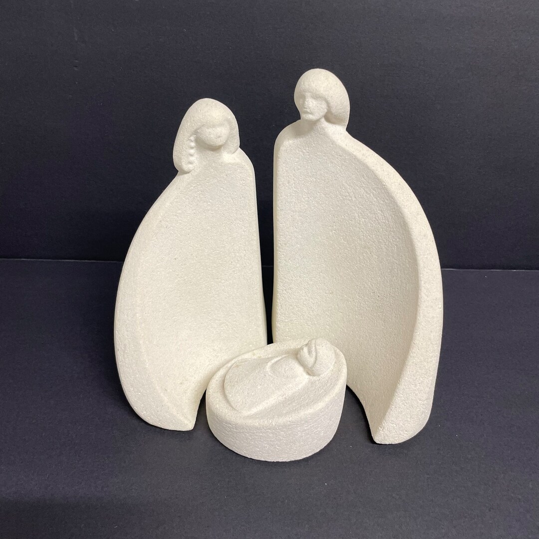 Vintage Marbell Stone Art Nativity Sculpture Scene Mary Joseph and Baby