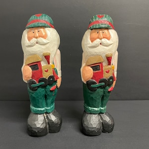 Vintage pair Santas by Eddie Walker 10”with ball cap Midwest of cannon falls mantel tabletop wall hanging rustic decor style