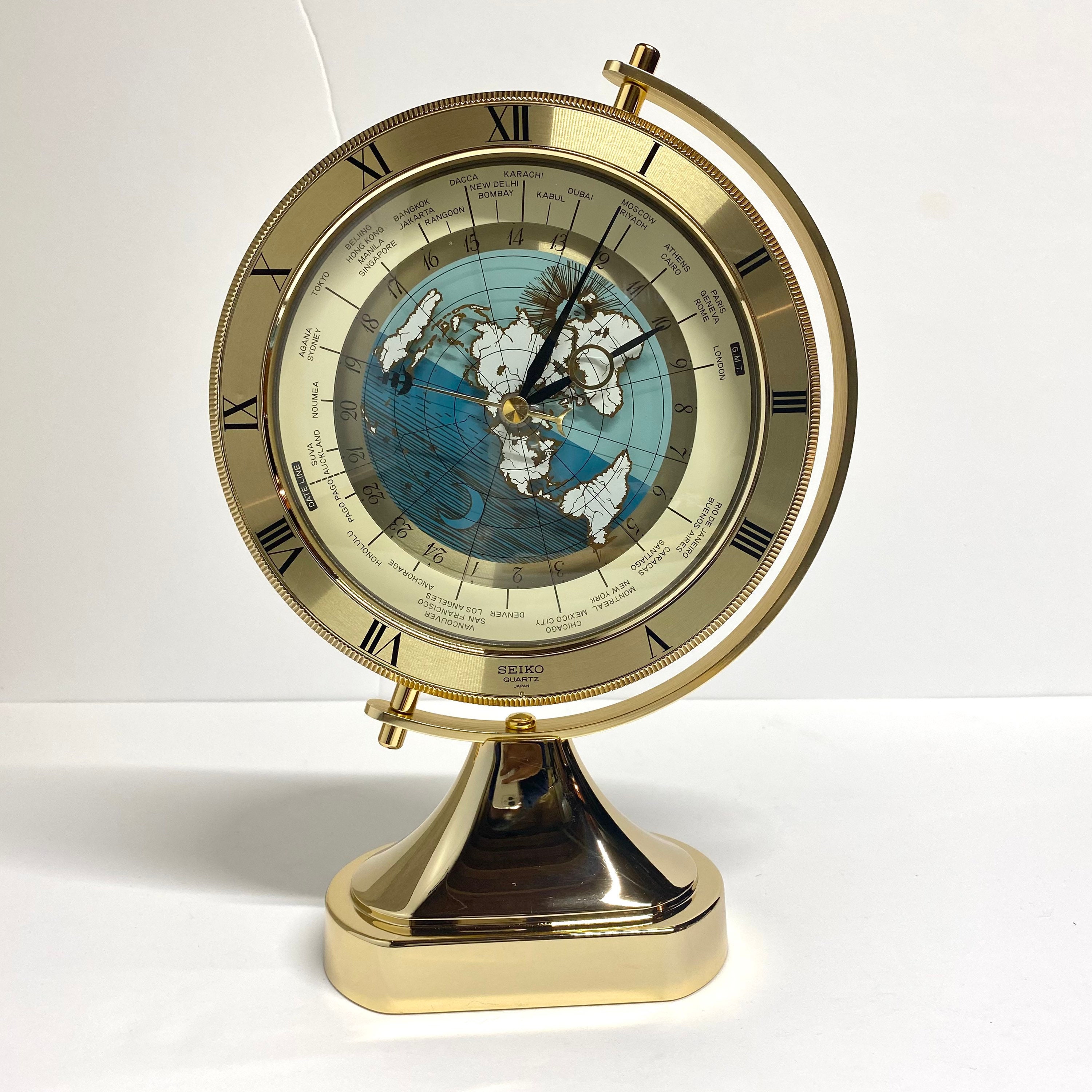 Seiko World Globe Desk Mantel Pivoting Clock Japan Quartz Etsy