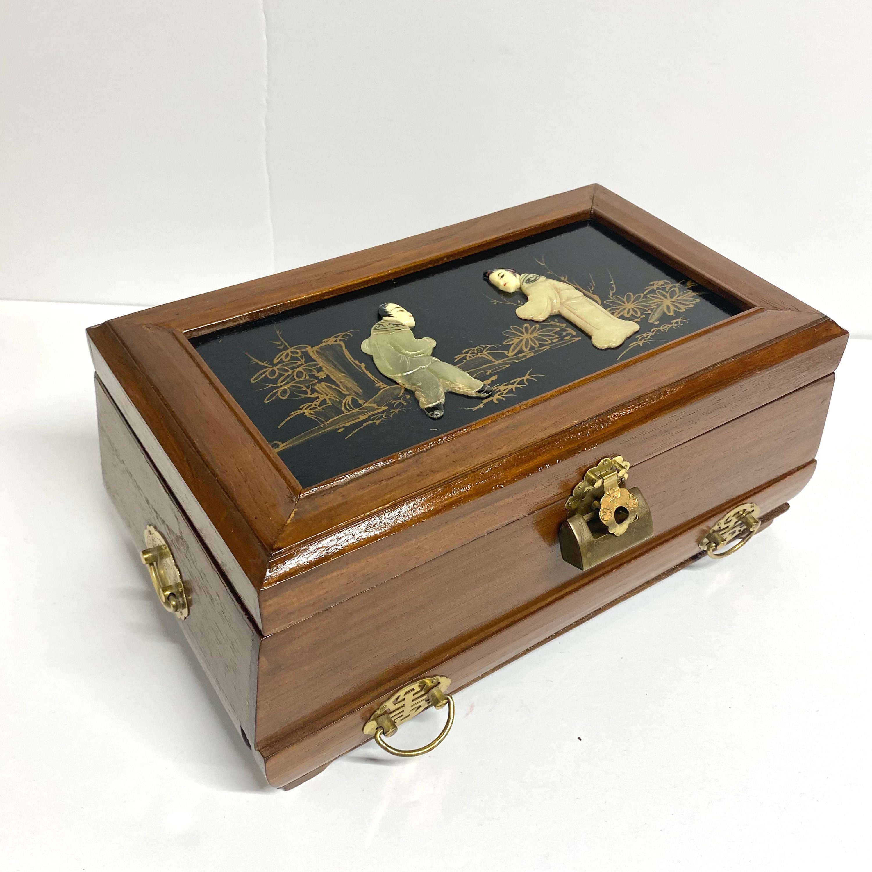 置物 Asian. And. Jewelly Grand Mother of Pearl Double-Door Jewelry Chest with Longevity