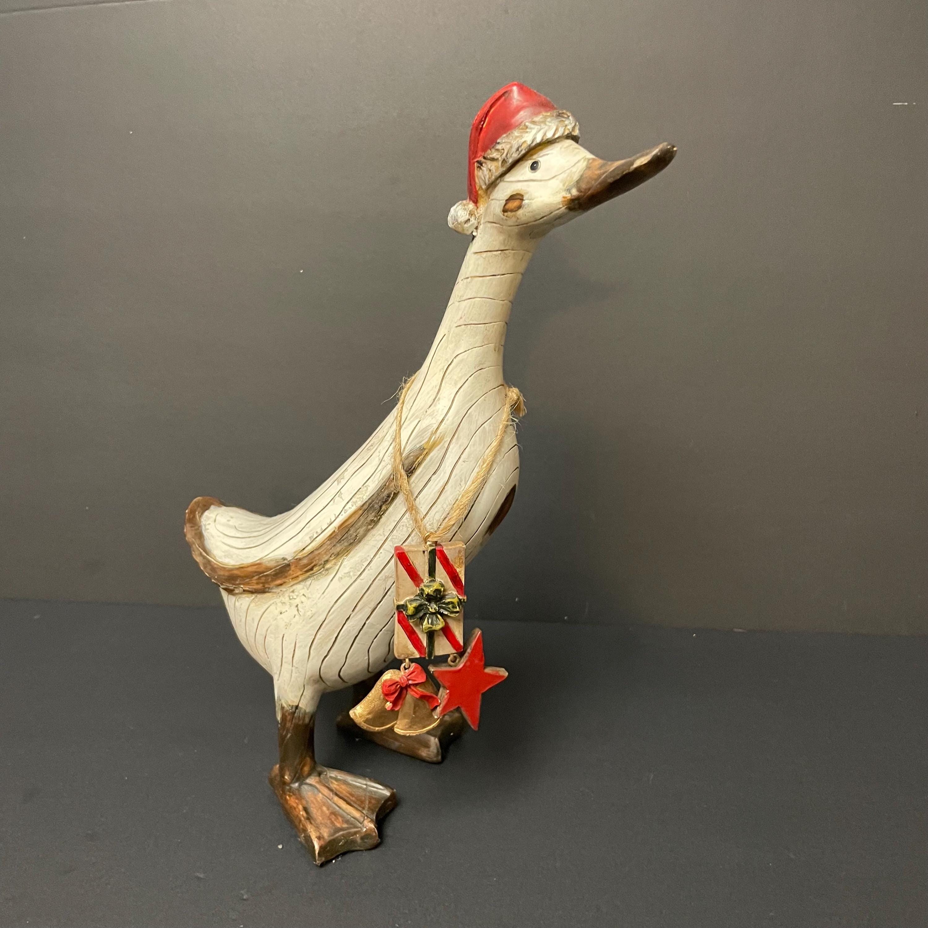 Vintage Christmas Duck Figurine Wearing Santa Hat Tii
