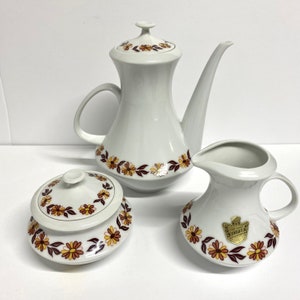 Vintage Epiag D.F Czechoslovakia Carlsbad Teekanne, Zucker und Milchkännchen Porzellan fine de boheme mcm Retro-Wasserkocher Küchengeschirr Blumenmuster