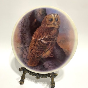 Vintage 1970s Marble owl trivet, bird trivet tawny owl pot holder