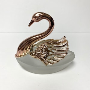 Vintage birks salt cellar large frosted glass swan E.P Zing made in Japan trinket or ring box jewelry box with movable wings