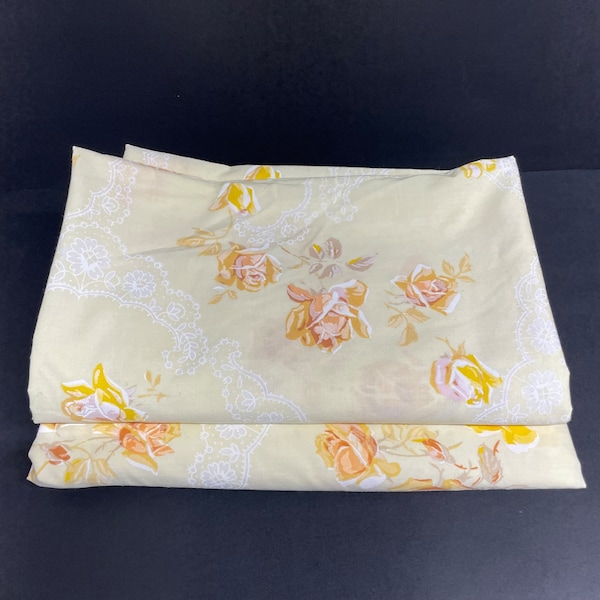 Vintage Trupest twin bed sheet set single yellow floral sheet set yellow roses and lace design made in Canada