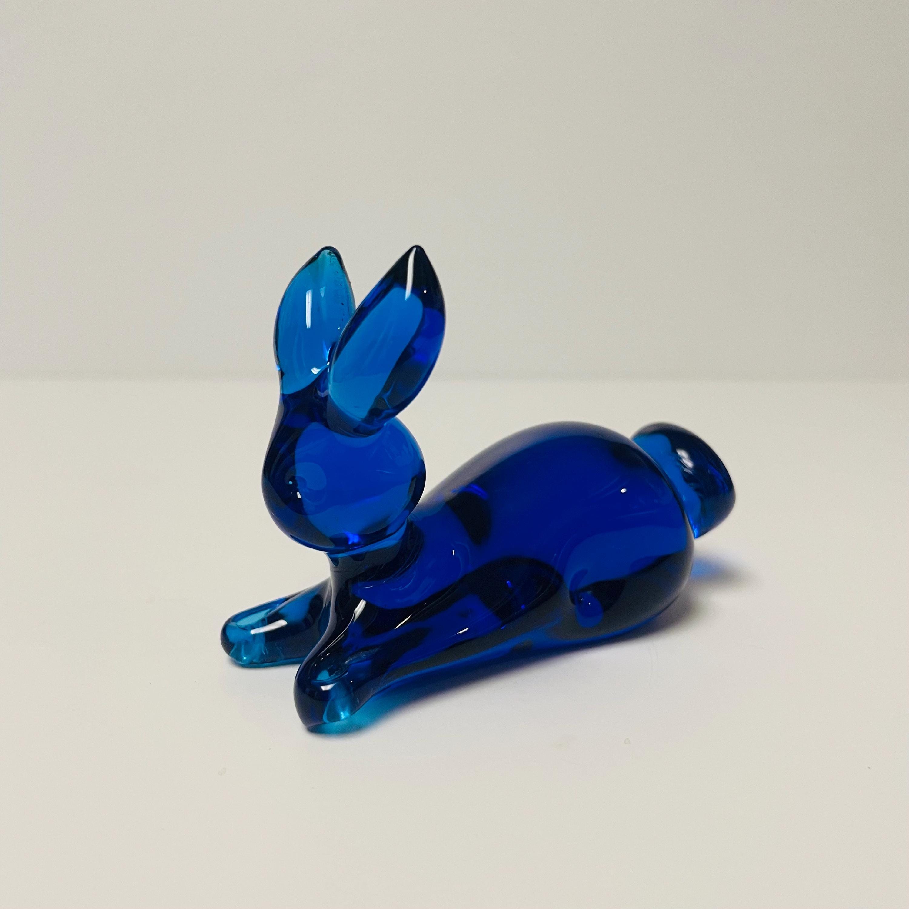 Cobalt Blue Glass Bunny Rabbit Lying Down Art Glass With Perky Ears and ...