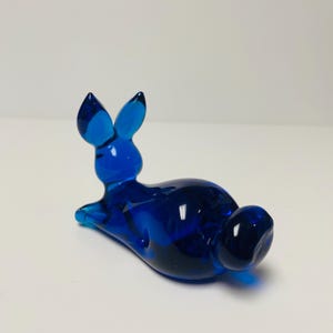 Cobalt Blue Glass Bunny Rabbit Lying Down Art Glass With Perky Ears and ...