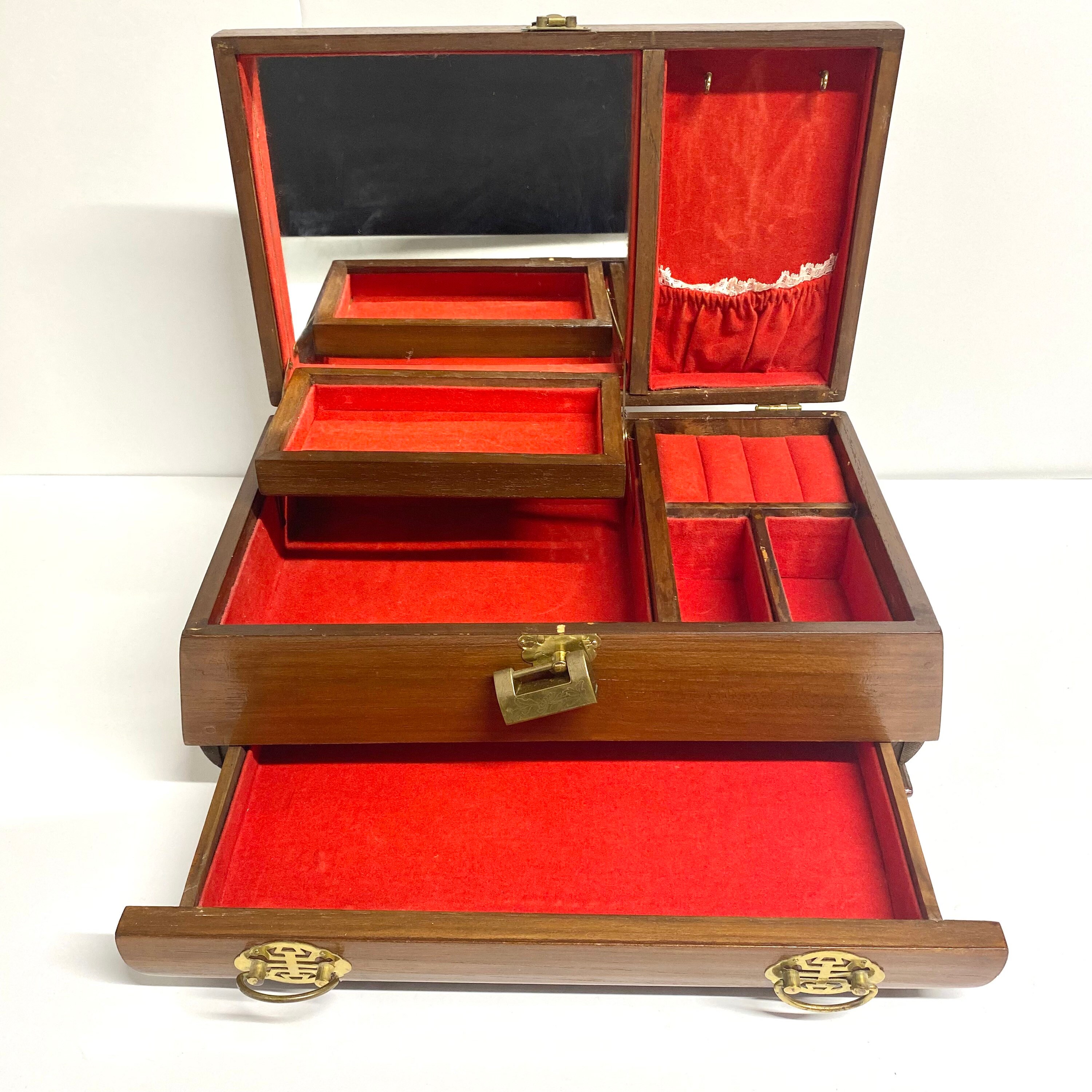 置物 Asian. And. Jewelly Grand Mother of Pearl Double-Door Jewelry Chest with Longevity