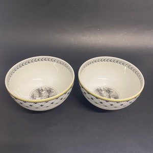 Vintage Villeroy and Boch Audun ferme set of 2  soup or rice bowls lady with cows in a farm yellow, white and grey colours German