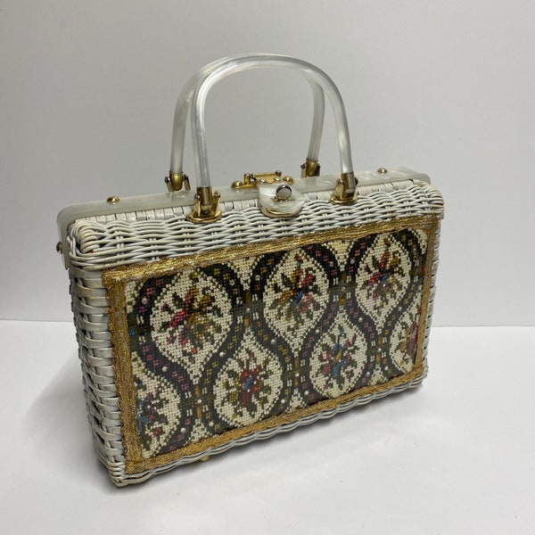 sac à main charmant princesse vintage par Atlas lucite poignée cordons téléphoniques tissés du milieu du siècle sac à main en osier par Hollywood FLA