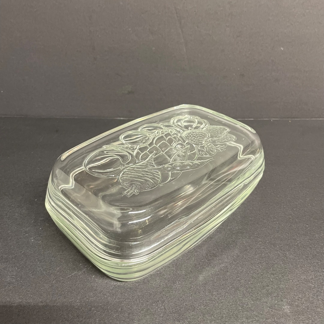 Vintage Glass Butter Dish Arcoroc France Clear Ribbed Fruit Pattern