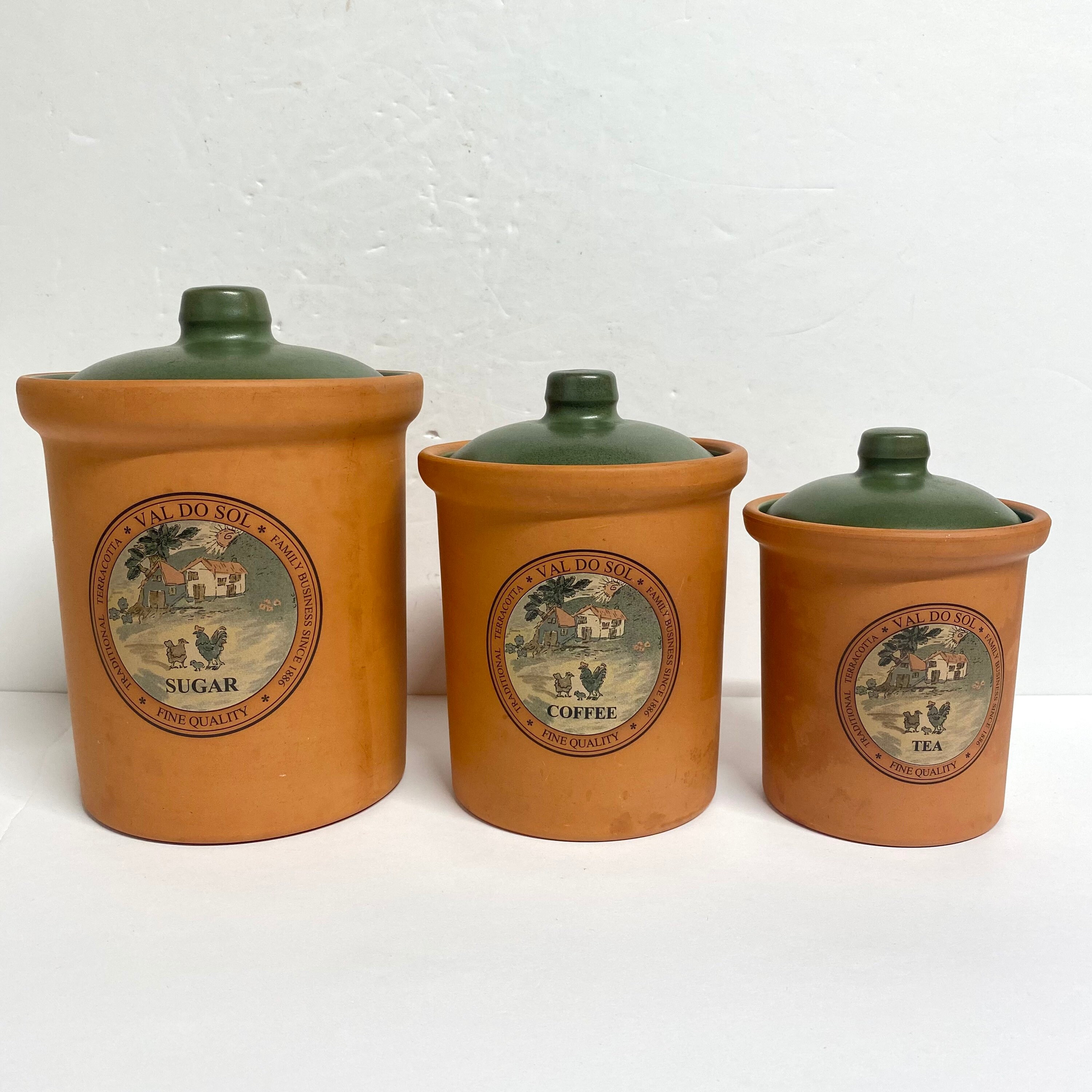 Vintage Val Do Sol Terracotta Clay Canister Set, Retro Pottery Containers,  Kitchen Storage Jars, Flour, Sugar Canister 