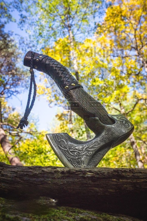 Hand Forged Viking Hatchet: Carbon Steel Throwing Axe, Ash Wood Handle