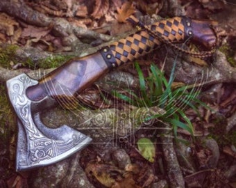 Anniversary gift for him| Battle Viking Forged Axe, Birthday Gift |Groomsmen Gift | Gift For Him. Good For Woods Chopping Bearded axe