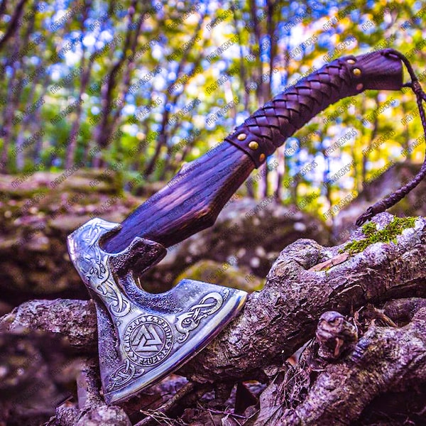 Handmade Viking Forged Axe: Carbon Steel Blade, Leather Wrapped Handle