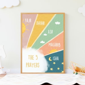 5 Daily Prayers Print | Islamic Kids Print | Children Wall Art | Eid Gift for Kids | Children Eid Gift | Ramadan Kids Gift | Islamic Nursery