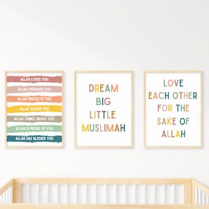 Set of 3 Islamic Reminder For Kids | Islamic Kids Print | Baby Girl Wall Art | Eid Gift for Kids | Eid Gift | Ramadan Kids Gift | Nursery