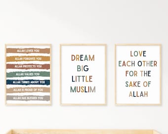 Set van 3 islamitische herinneringen voor kinderen | Islamitische kinderprint | Babyjongen kunst aan de muur | Eid-cadeau voor kinderen | Eid-cadeau | Ramadan kindercadeau | Kinderopvang