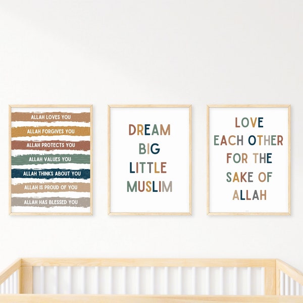 Set of 3 Islamic Reminder For Kids | Islamic Kids Print | Baby Boy Wall Art | Eid Gift for Kids | Eid Gift | Ramadan Kids Gift | Nursery