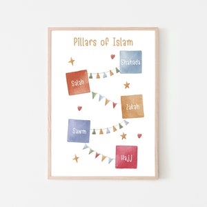 5 Pillars of Islam | Islamic Kids Print | Islamic Nursery Wall Art | Eid & Ramadan Gift for Kids