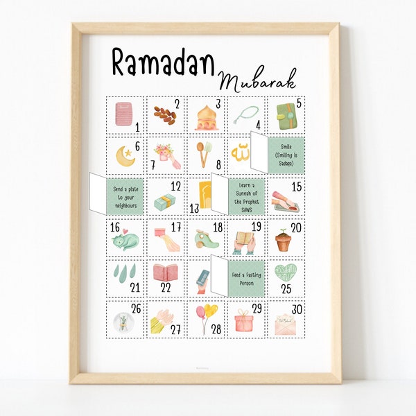 Calendario del conto alla rovescia per bambini Ramadan / Calendario delle buone azioni / Avvento del Ramadan