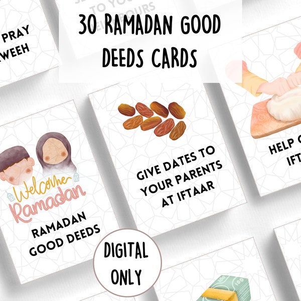 Tarjetas de buenas acciones de Ramadán / Tarjetas para niños / Tarjetas de oración / Tarjetas islámicas / Tarjetas de Ramadán imprimibles para niños