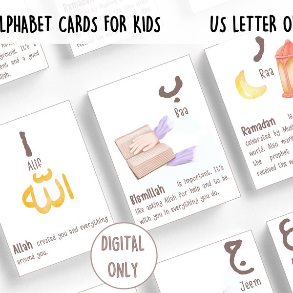 Arabic Alphabet Cards | Islamic Cards for Kids | Islamic Arabic Cards | Islamic Words Flashcards | Prophets Cards | Printable Kids Cards