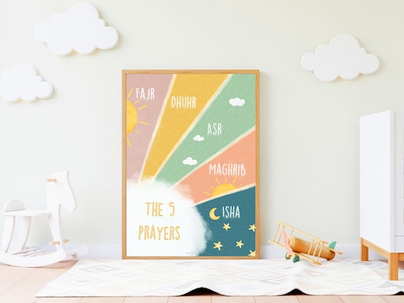 Islamic Kids Print: 5 Daily Prayers, Children's Nursery Art (Digital Download)