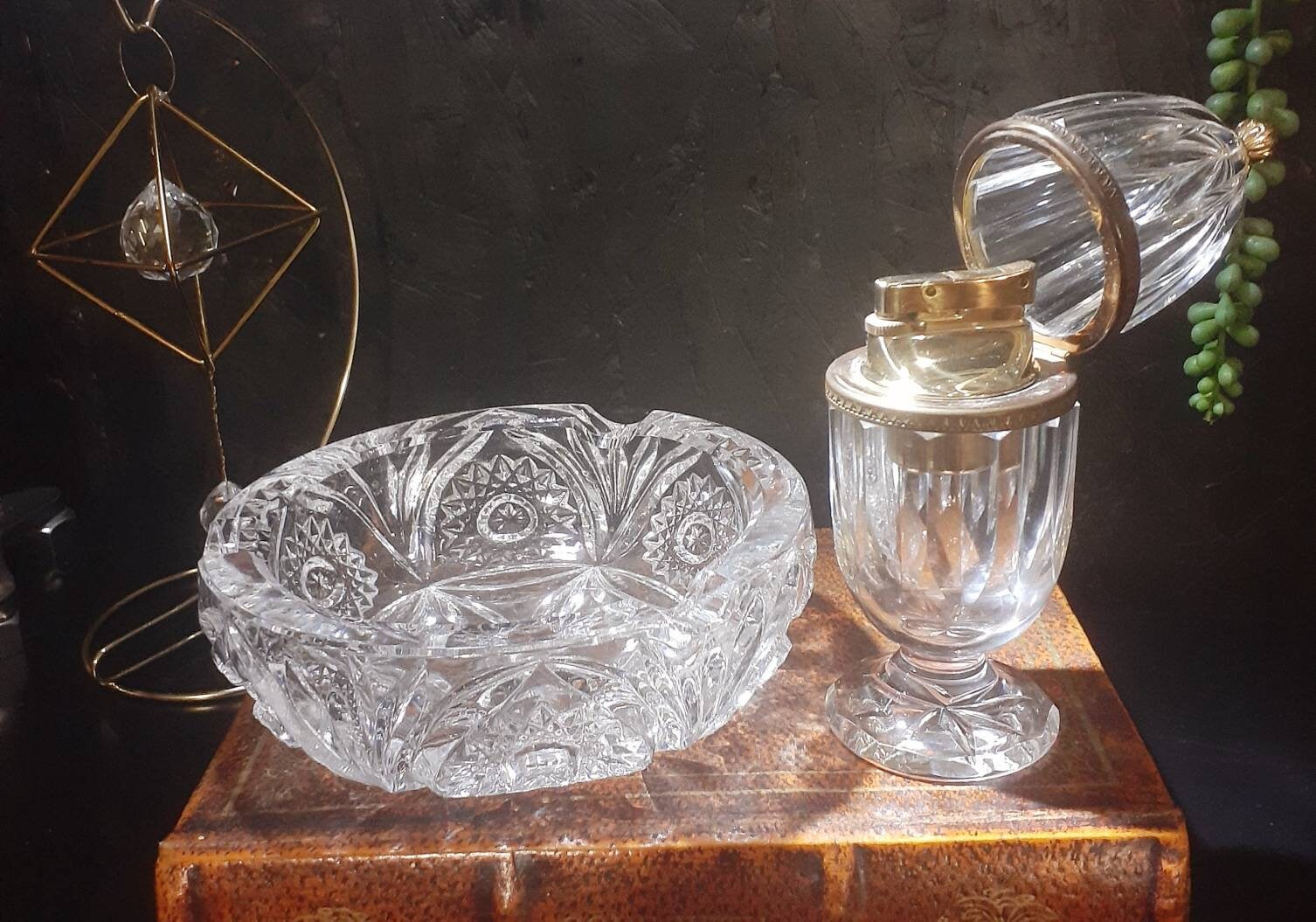 Vintage Crystal Table Lighter and Ashtray. Etsy