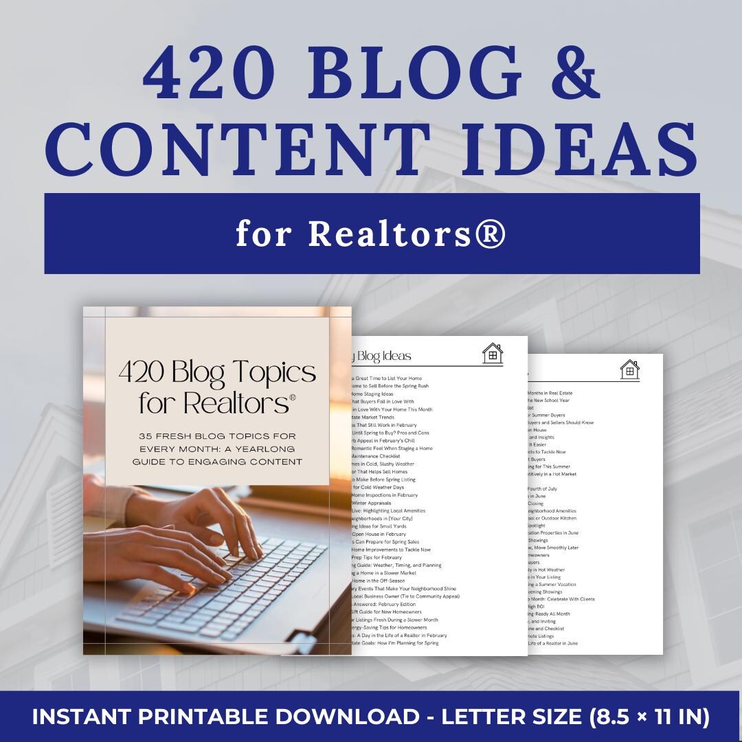 Realtor Blog Posts Realtor Blog Post Ideas | 420 Monthly Content Prompts (PDF) - Etsy